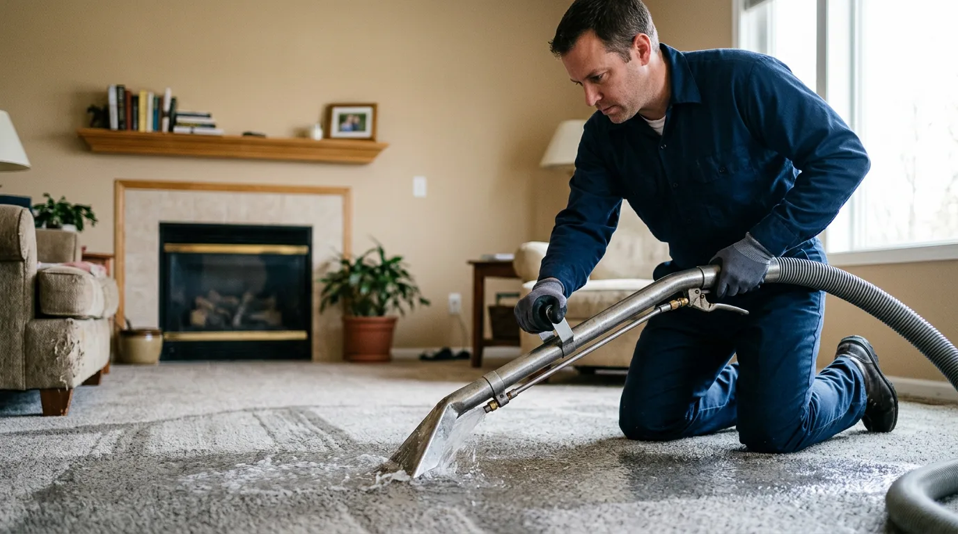 Water damage restoration technician working near Gardner, IL
